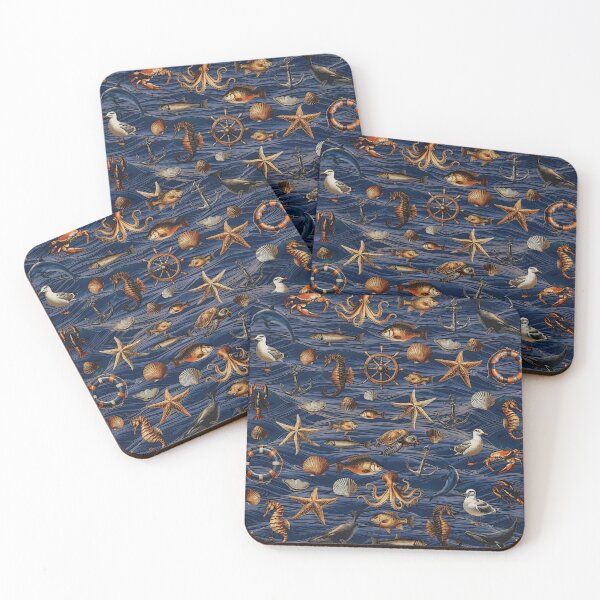 Item preview, Vintage Sea Motif Pattern | Blue Ocean Background designed and sold by UnhingedBird.