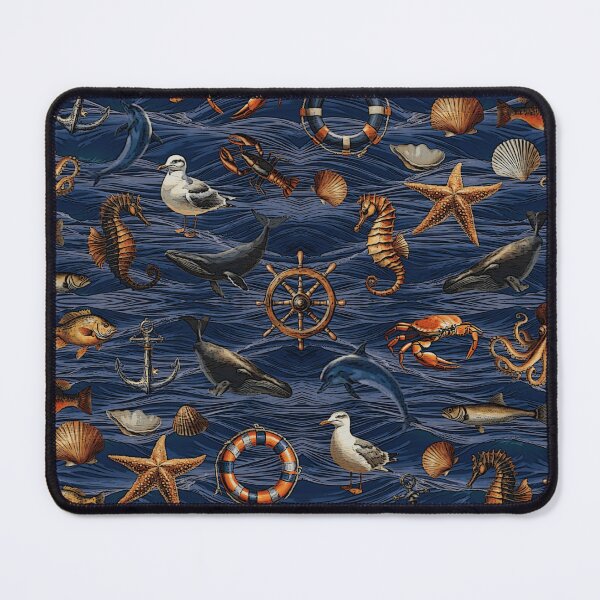 Item preview, Vintage Sea Motif Pattern | Blue Ocean Background designed and sold by UnhingedBird.