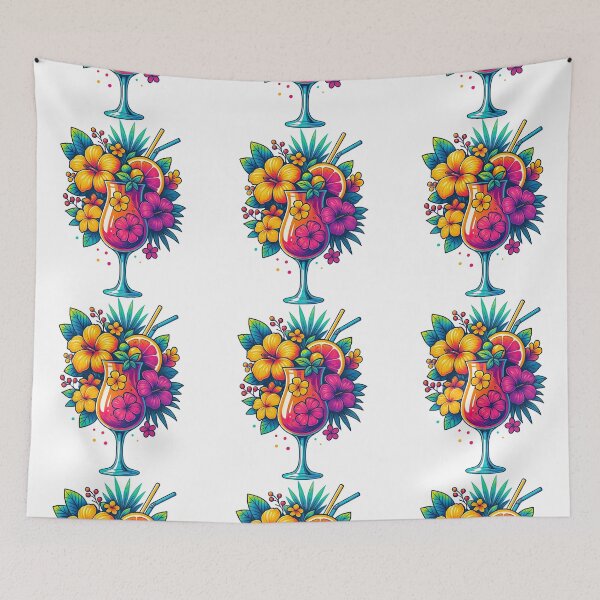 Item preview, Tropical Cocktail with Bright Hibiscus Flowers designed and sold by ArtfulWeave.
