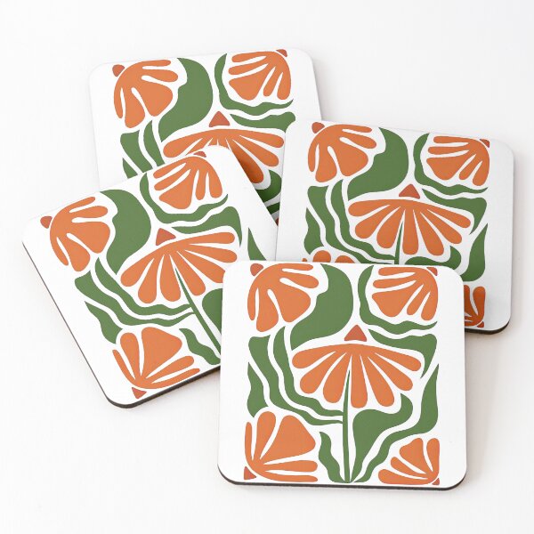 Item preview, Retro Botanical Orange and Green Flower Illustration designed and sold by ArtfulWeave.