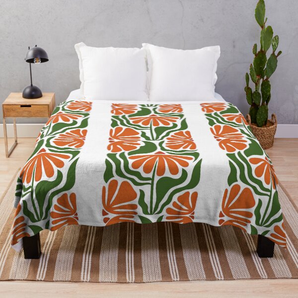 Item preview, Retro Botanical Orange and Green Flower Illustration designed and sold by ArtfulWeave.