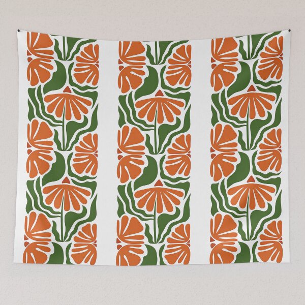Item preview, Retro Botanical Orange and Green Flower Illustration designed and sold by ArtfulWeave.