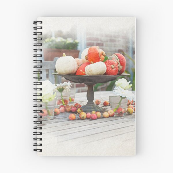 Item preview, Decorative Autumn Table Setting with Pumpkins and Flowers Outdoors in watercolor designed and sold by FotoMahieu.