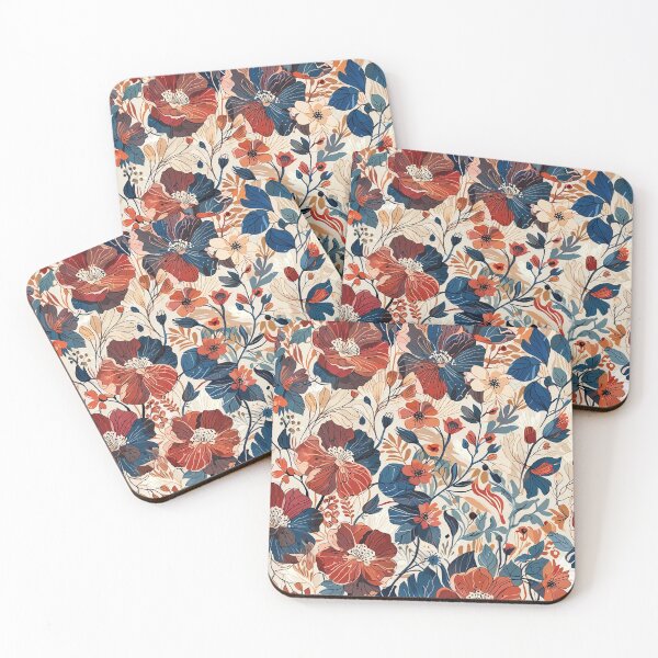 Item preview, Brown Red Blue White Flowers designed and sold by CoolPixels.