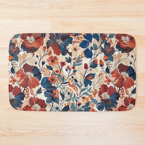 Item preview, Brown Red Blue White Flowers designed and sold by CoolPixels.