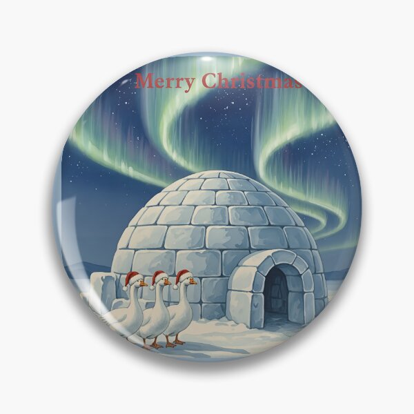 Item preview, Three Festive Geese Under Northern Lights Igloo Christmas Art designed and sold by naughty-raccoon.