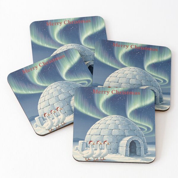 Item preview, Three Festive Geese Under Northern Lights Igloo Christmas Art designed and sold by naughty-raccoon.