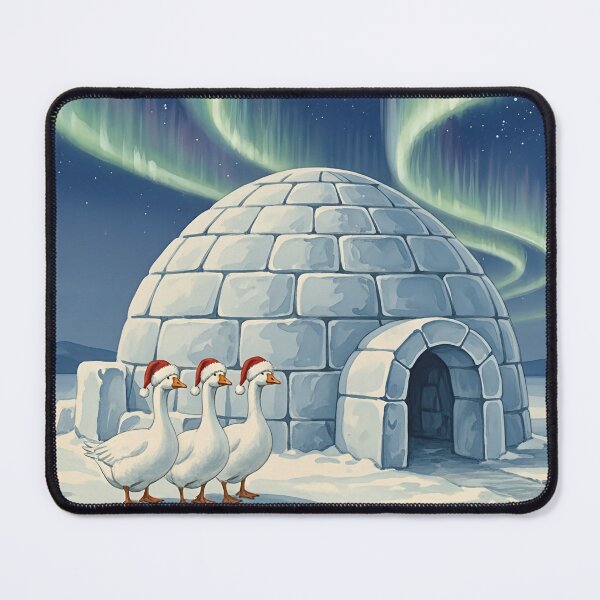 Item preview, Three Festive Geese Under Northern Lights Igloo Christmas Art designed and sold by naughty-raccoon.
