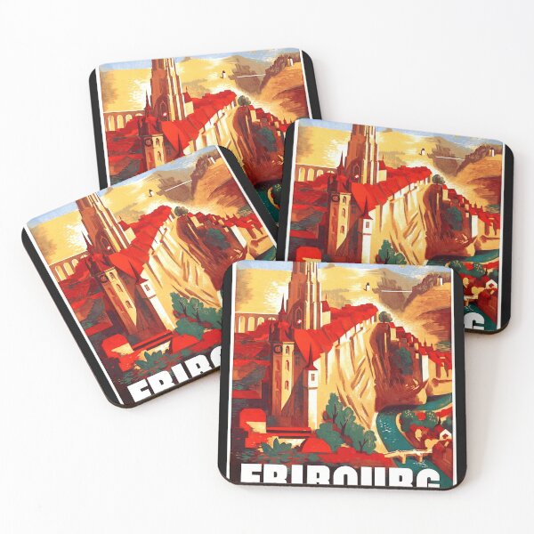 Item preview, Vintage Fribourg Travel Poster | Art Deco Style | Swiss Tourism | Mid 20th Century Graphic Art Print | Bold & Vibrant Colors designed and sold by artofuniverse.