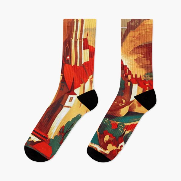 Item preview, Vintage Fribourg Travel Poster | Art Deco Style | Swiss Tourism | Mid 20th Century Graphic Art Print | Bold & Vibrant Colors designed and sold by artofuniverse.