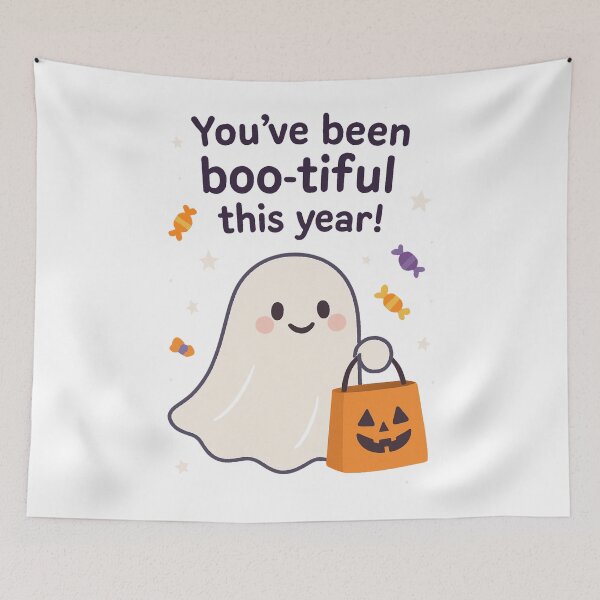 Item preview, Cheerful Cartoon Ghost Halloween Greeting Card Illustration designed and sold by RuweisVibes.