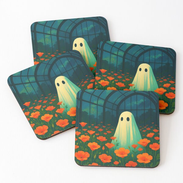 Item preview, Ghost at night among California Poppies – Dreamy Floral Greenhouse designed and sold by EmeraldeaArt.