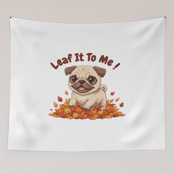 Item preview, Leaf It To Me Pug Dog Running in Fall Leaves Cute Autumn designed and sold by The Real Life Symphony.