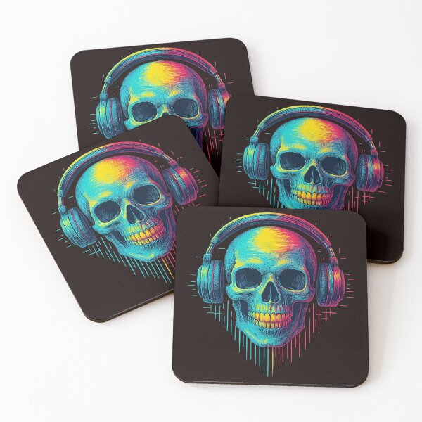 Item preview, Halloween Neon Skull with Headphones Cyberpunk Style designed and sold by LilMissNoRules.