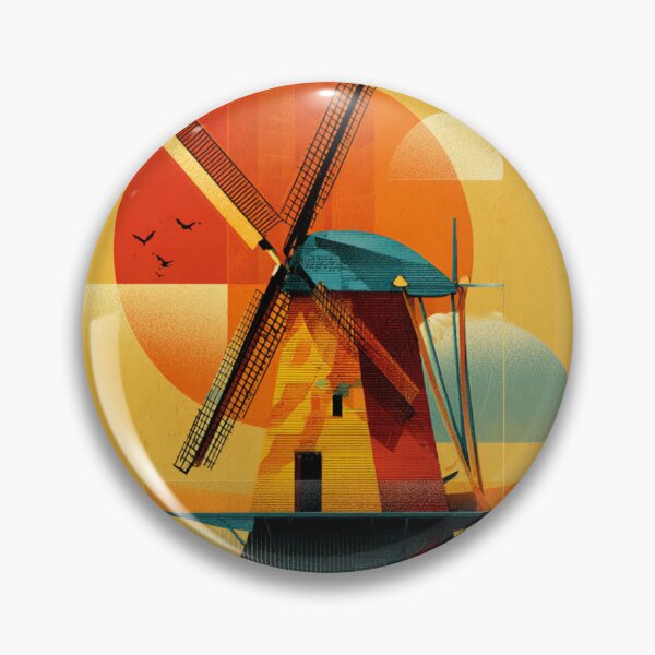 Item preview, Abstract Dutch Windmill Art Print – Modern Geometric Holland Landscape Retro MInimalist Art designed and sold by Tommy's Arts.