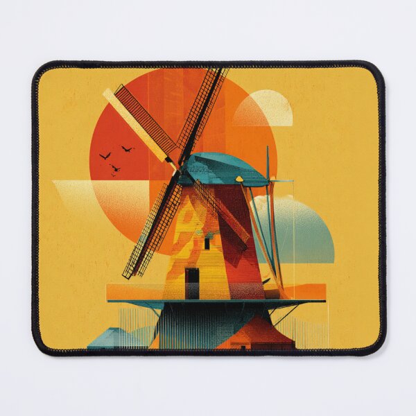 Item preview, Abstract Dutch Windmill Art Print – Modern Geometric Holland Landscape Retro MInimalist Art designed and sold by Tommy's Arts.