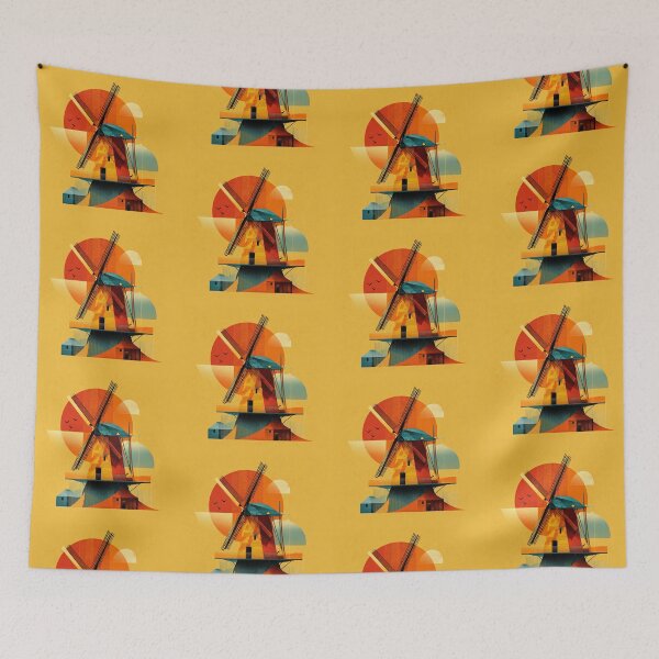 Item preview, Abstract Dutch Windmill Art Print – Modern Geometric Holland Landscape Retro MInimalist Art designed and sold by Tommy's Arts.