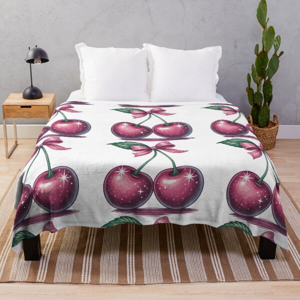 Artikelvorschau, Funkelnde rosa Kirschen mit Schleife und Blatt entworfen und verkauft von ArtfulWeave.