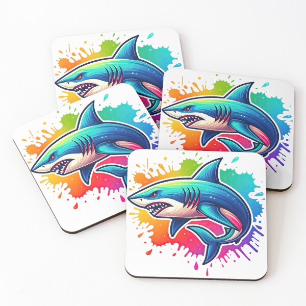 Item preview, Angry Shark Splash Art with Rainbow Paint Explosion designed and sold by ArtfulWeave.