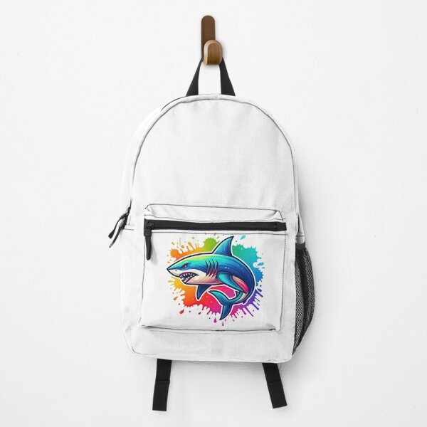 Item preview, Angry Shark Splash Art with Rainbow Paint Explosion designed and sold by ArtfulWeave.
