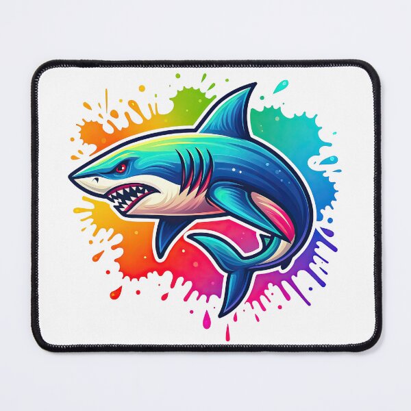 Item preview, Angry Shark Splash Art with Rainbow Paint Explosion designed and sold by ArtfulWeave.