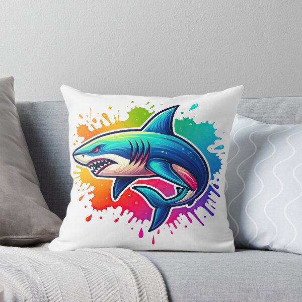 Item preview, Angry Shark Splash Art with Rainbow Paint Explosion designed and sold by ArtfulWeave.