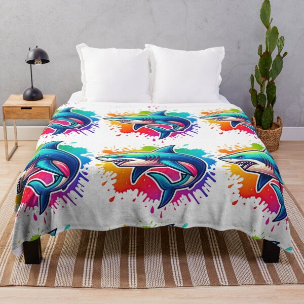 Item preview, Angry Shark Splash Art with Rainbow Paint Explosion designed and sold by ArtfulWeave.