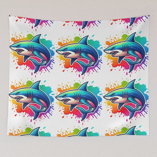 Item preview, Angry Shark Splash Art with Rainbow Paint Explosion designed and sold by ArtfulWeave.