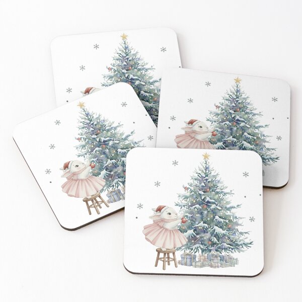 Item preview, Charming Christmas Bunny Decorates Snowy Tree - Festive Digital Art designed and sold by MaliEva.