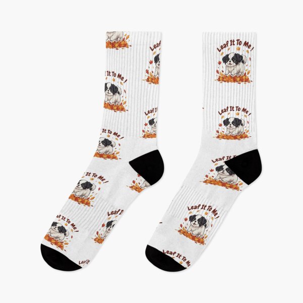 Item preview, Leaf It To Me Japanese Chin Dog Running in Fall Leaves Cute Autumn designed and sold by The Real Life Symphony.