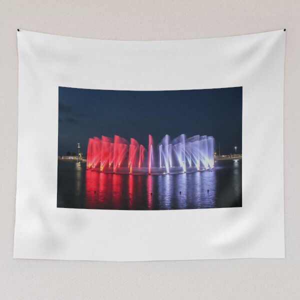 Item preview, Nighttime Multicolor Fountain Show With Red and Blue Water Jets Reflections designed and sold by Nmallia.