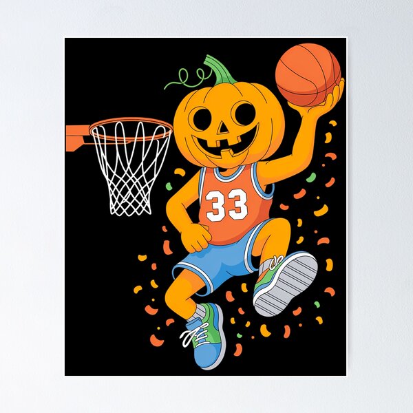 Aperçu de l'œuvre Citrouille jouant au basket-ball Dunk Halloween créée et vendue par ValerieRodrigue.