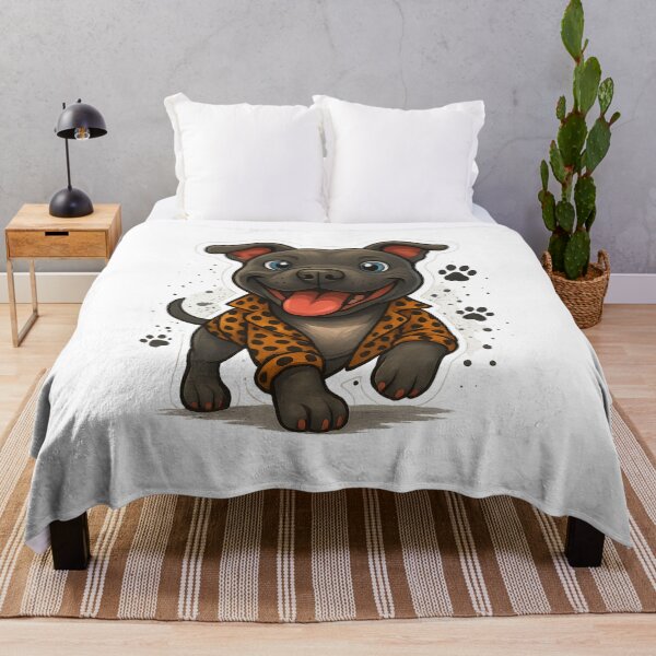 Item preview, Joyful Staffordshire Bull Terrier in Leopard Jacket – Cute Cartoon Dog Lover T-Shirt, Funny Staffy Gift for Pet Owners, Adorable Dog Art Tee designed and sold by E-Stores.