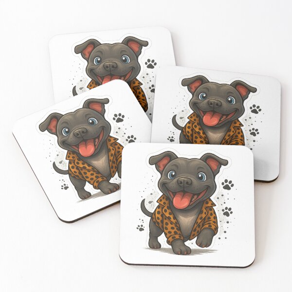 Item preview, Joyful Staffordshire Bull Terrier in Leopard Jacket – Cute Cartoon Dog Lover T-Shirt, Funny Staffy Gift for Pet Owners, Adorable Dog Art Tee designed and sold by E-Stores.