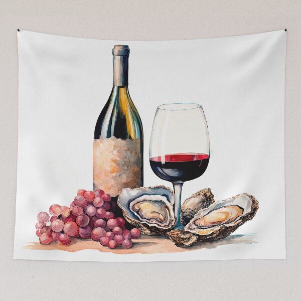 Item preview, Red Wine, Oysters, and Grapes Still Life designed and sold by LanaGustavsson.