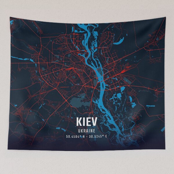 Item preview, Mapa minimalista rojo y azul de Kiev designed and sold by HomeLivingCo.