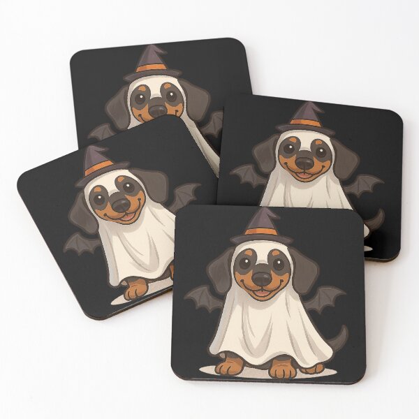 Item preview, Cute Halloween Dachshund - Ghost, Witch, and Bat Costume Dog Illustration designed and sold by TheLongPaw.