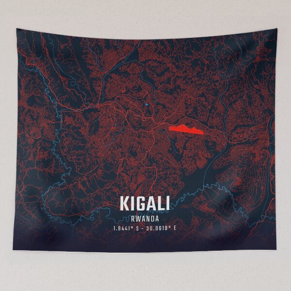 Item preview, Kigali Red & Blue Minimalist Map designed and sold by HomeLivingCo.
