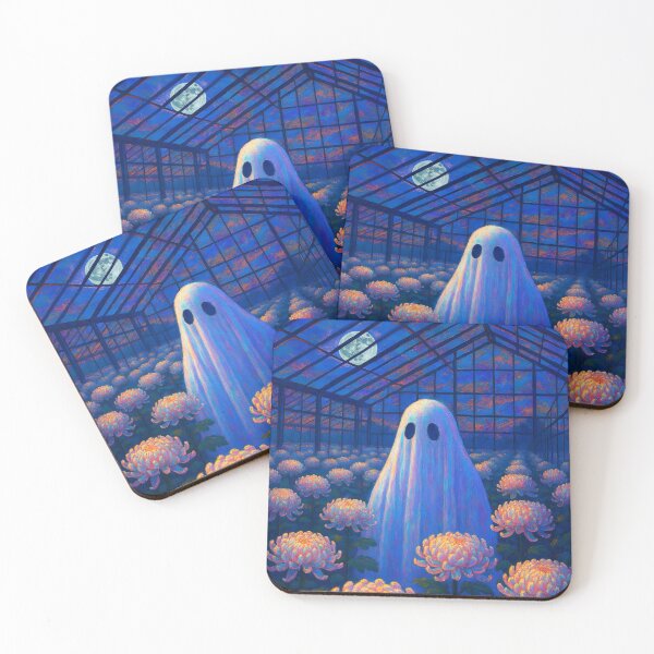 Item preview, Ghost Among Iridescent Chrysanthemums – Dreamy Greenhouse under the Full Moon designed and sold by EmeraldeaArt.