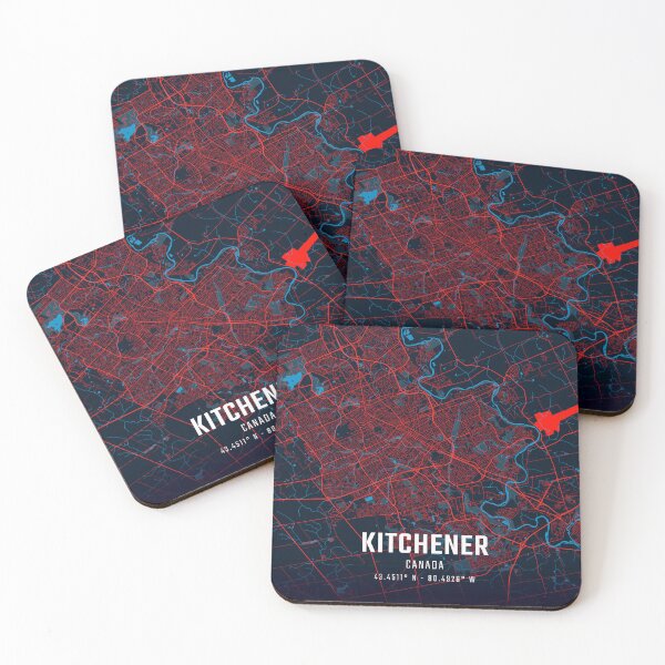 Item preview, Kitchener Red & Blue Minimalist Map designed and sold by HomeLivingCo.