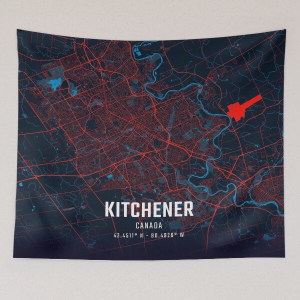 Item preview, Kitchener Red & Blue Minimalist Map designed and sold by HomeLivingCo.