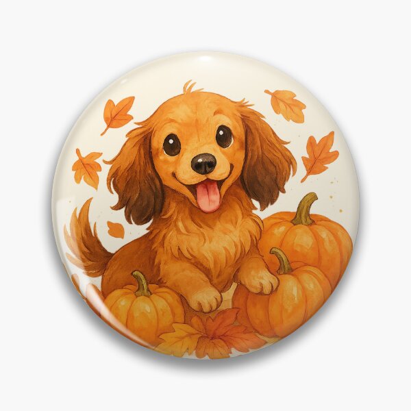 Item preview, Long Haired Dachshund in Pumpkins and Fall Leaves – Cute Autumn Dog Illustration designed and sold by TheLongPaw.
