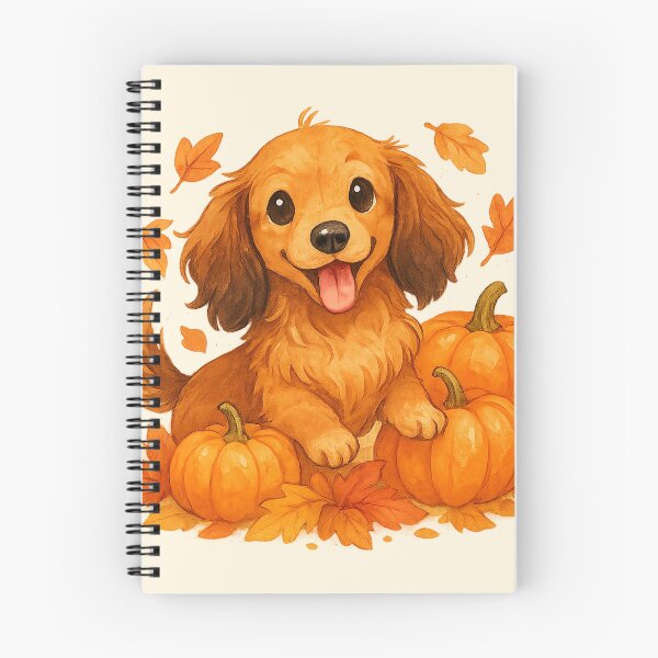 Item preview, Long Haired Dachshund in Pumpkins and Fall Leaves – Cute Autumn Dog Illustration designed and sold by TheLongPaw.