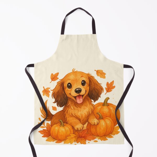 Item preview, Long Haired Dachshund in Pumpkins and Fall Leaves – Cute Autumn Dog Illustration designed and sold by TheLongPaw.