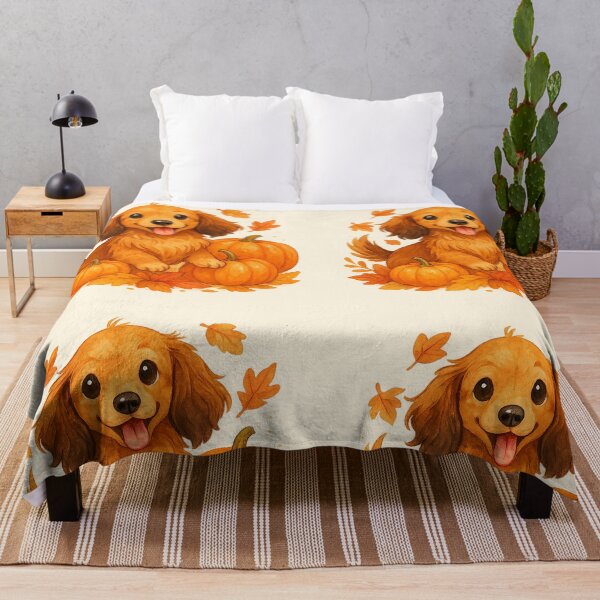 Item preview, Long Haired Dachshund in Pumpkins and Fall Leaves – Cute Autumn Dog Illustration designed and sold by TheLongPaw.