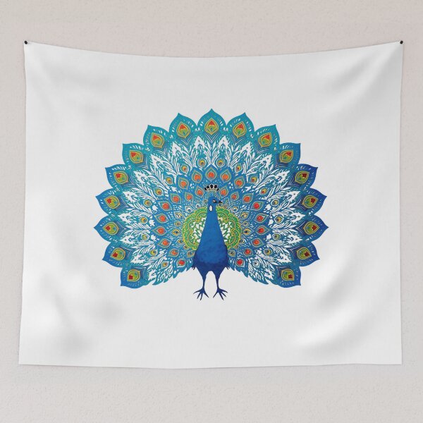 Item preview, Turquoise Peacock Illustration – Polish Folk Wycinanki Style Turkusowy Paw – Styl Polskich Wycinanek Ludowych designed and sold by AmberWit.