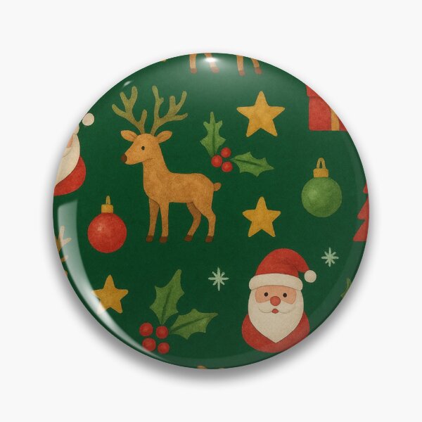 Item preview, Vintage Christmas Pattern – Santa, Reindeer, and Holly on Green Background designed and sold by Wild-way Art.