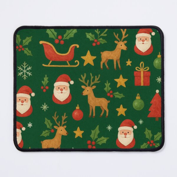Item preview, Vintage Christmas Pattern – Santa, Reindeer, and Holly on Green Background designed and sold by Wild-way Art.