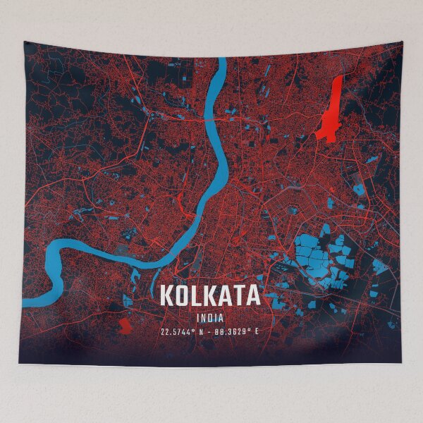 Item preview, Kolkata Red & Blue Minimalist Map designed and sold by HomeLivingCo.