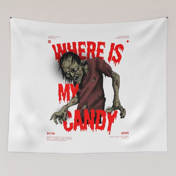 Item preview, Zombie Candy Hunter – Scary Halloween T-Shirt & Tote Bag Design designed and sold by RMVOGUE.